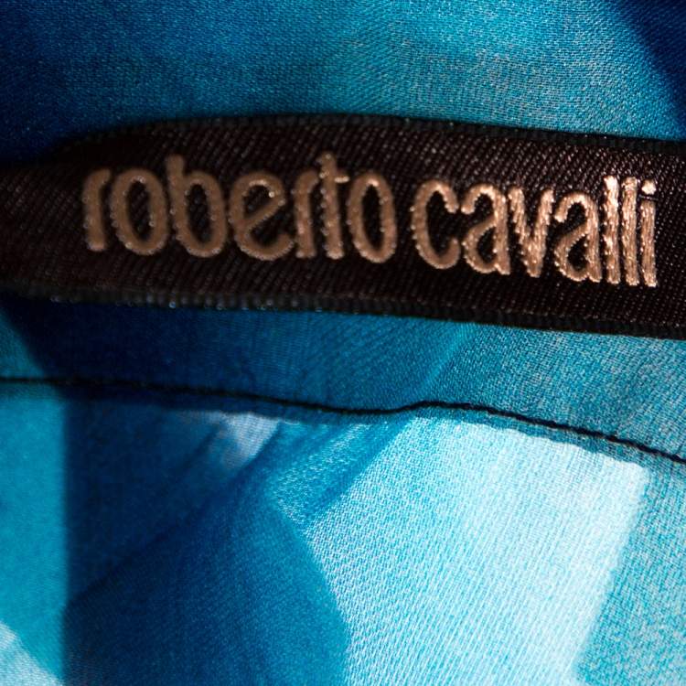 مملوكة مسبقًا Roberto Cavalli Blue Printed Silk Waist Tie Detail Kaftan Top L