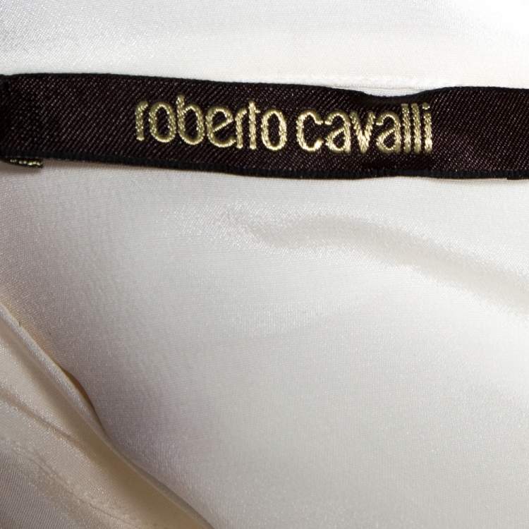 Pre Owned Roberto Cavalli Off White Floral Print Silk Long Sleeve Shirt L