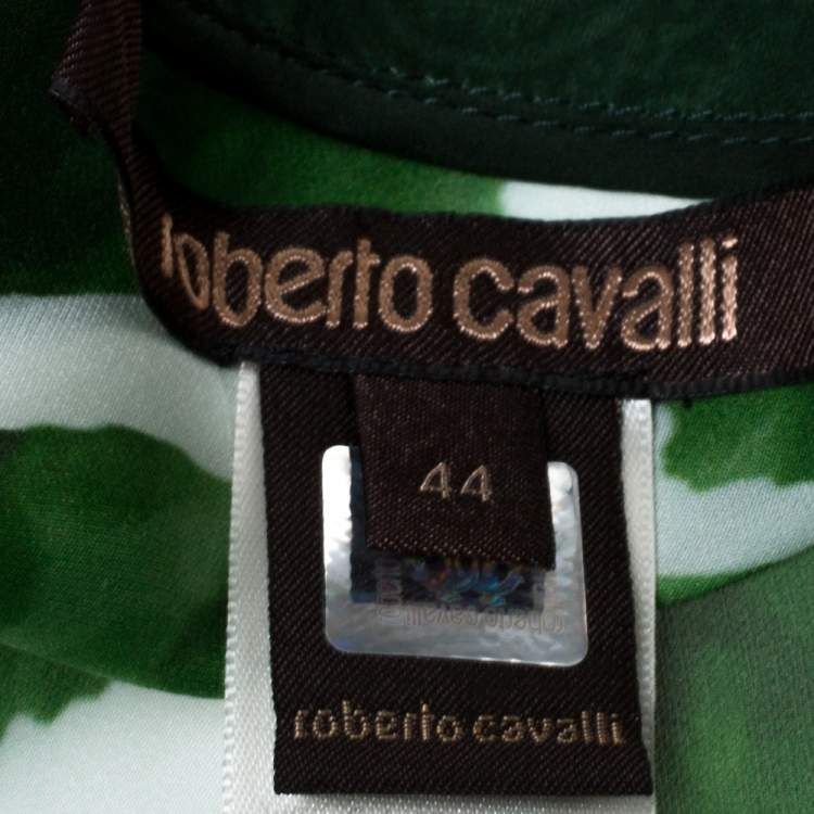 Pre Owned Roberto Cavalli Green Paisley Print Silk Belted Kaftan Top M