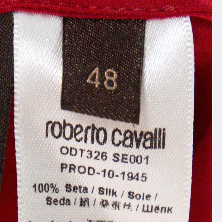Pre Owned Roberto Cavalli Red Silk Satin Flared Maxi Skirt L