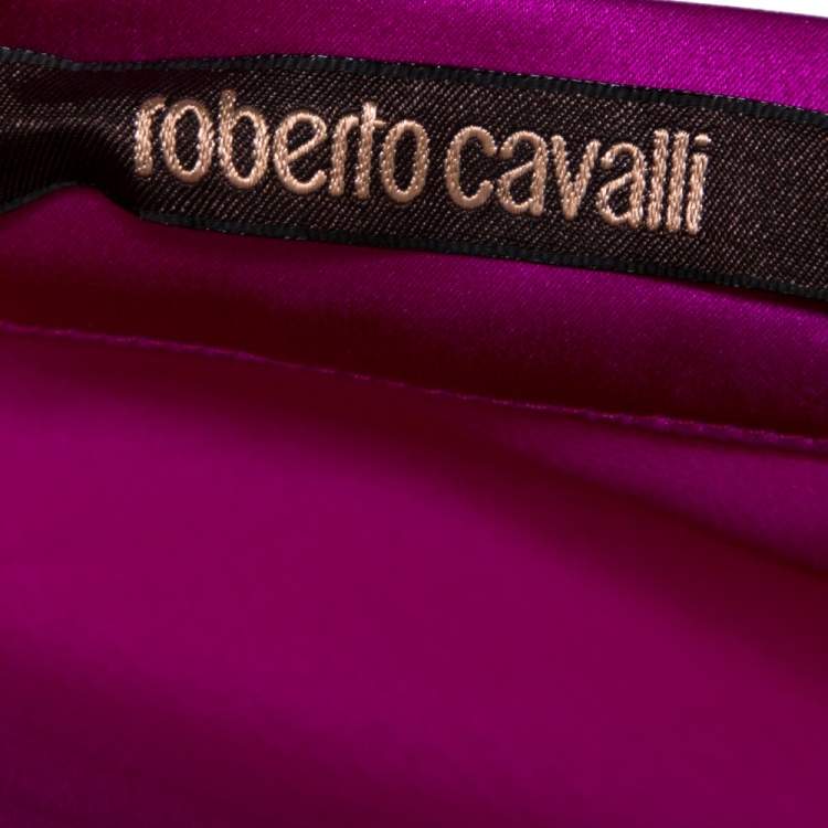 Pre Owned Roberto Cavalli Fuschia Pink Satin Silk Flared Maxi Skirt L