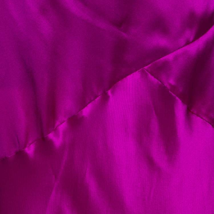 Pre Owned Roberto Cavalli Fuschia Pink Satin Silk Flared Maxi Skirt L