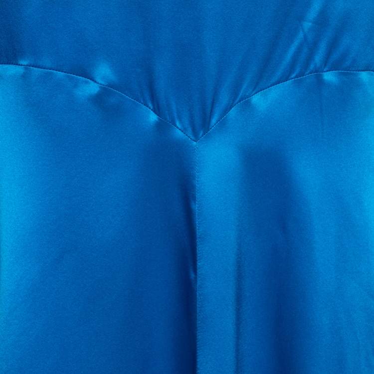 Pre Owned Roberto Cavalli Blue Silk Satin Flared Maxi Skirt L