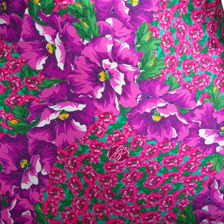 Pre Owned Roberto Cavalli Pink Floral Print Silk Satin Flared Maxi Skirt L