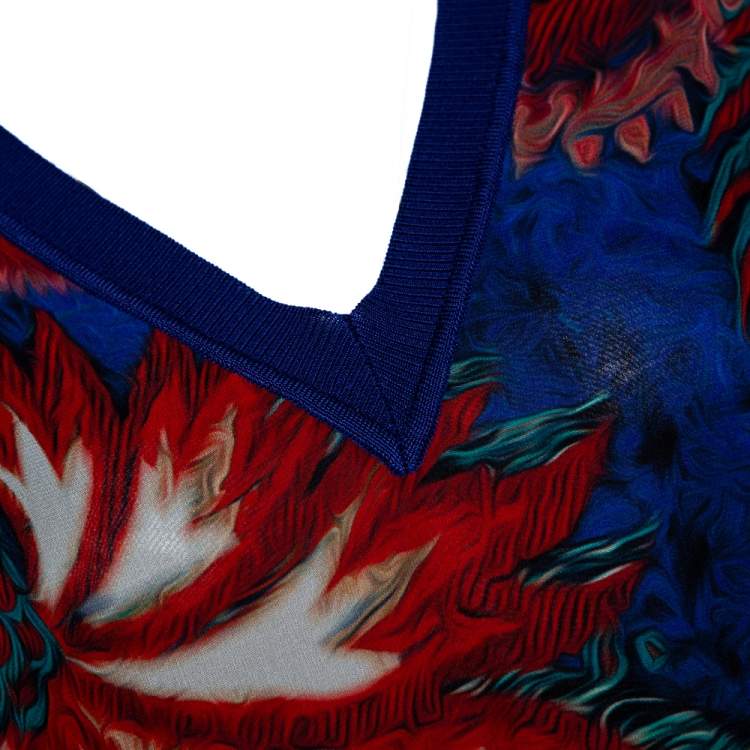 Pre Owned Roberto Cavalli Blue Abstract Print Silk Sweater Dress L