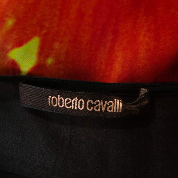 Pre Owned Roberto Cavalli Black Floral Print Silk Kaftan L
