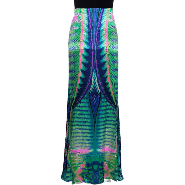 Pre Owned Roberto Cavalli Multicolor Animal Print Silk Flared Skirt L