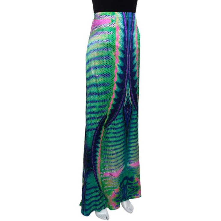 Pre Owned Roberto Cavalli Multicolor Animal Print Silk Flared Skirt L