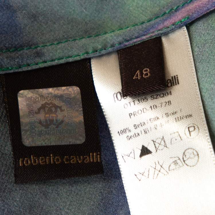 Pre Owned Roberto Cavalli Multicolor Animal Print Silk Flared Skirt L