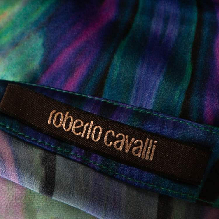 Pre Owned Roberto Cavalli Multicolor Animal Print Silk Flared Skirt L