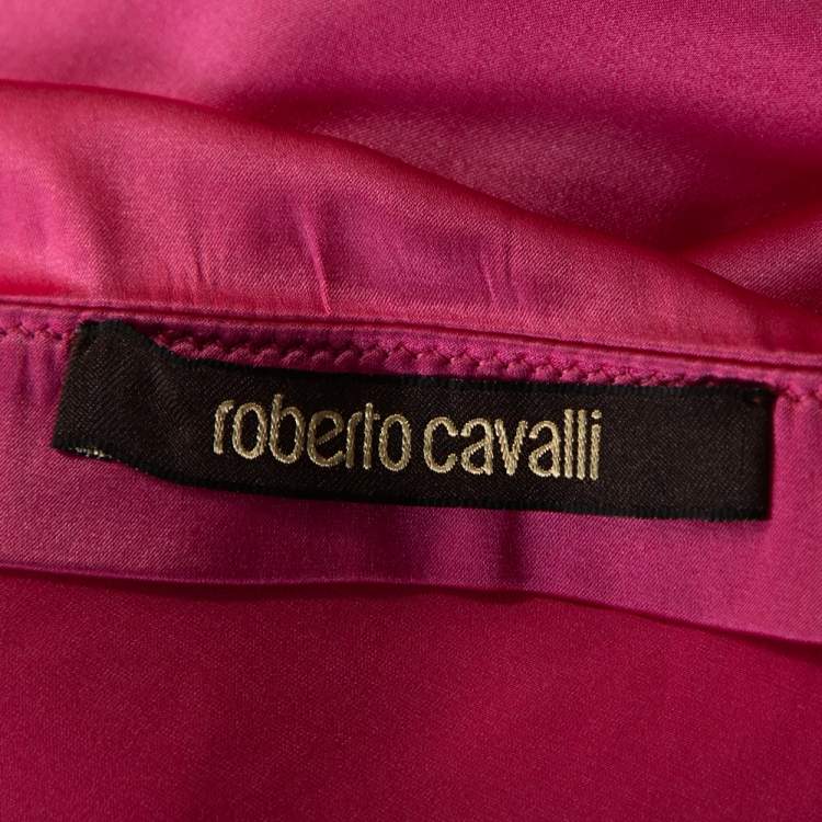 Pre Owned Roberto Cavalli Pink Embellished Stretch Satin Silk Maxi Skirt L
