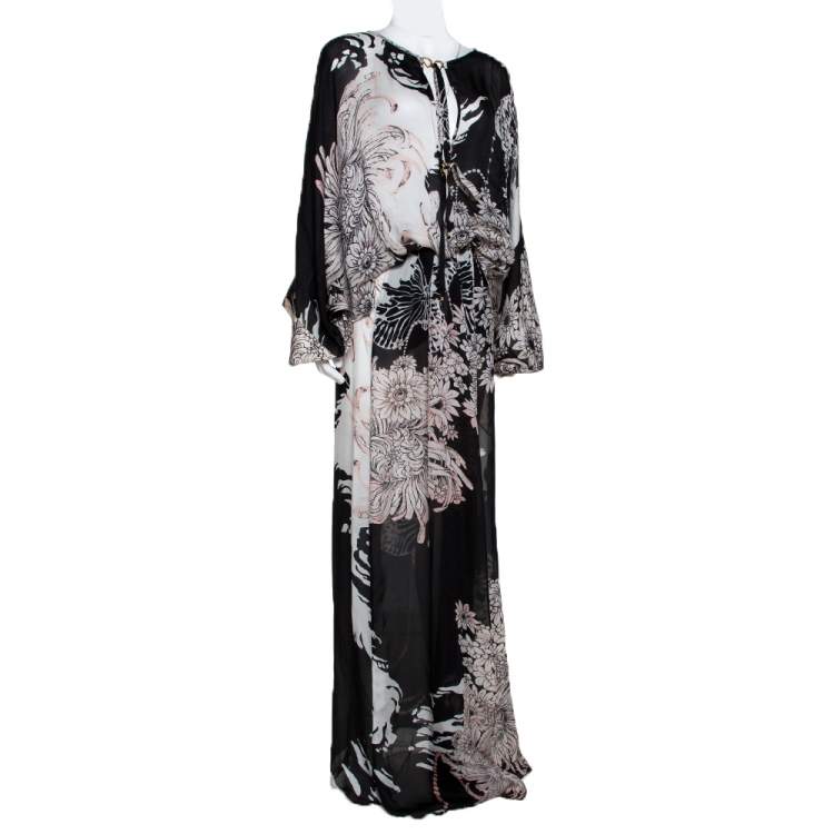 مملوكة مسبقًا Roberto Cavalli Black Floral Print Silk Oversized Maxi Kaftan S