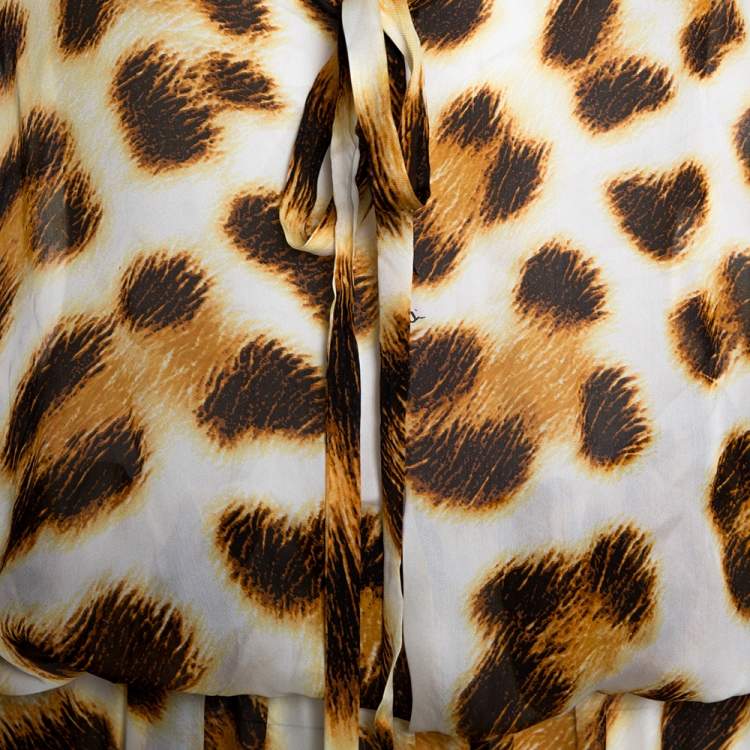 Pre Owned Roberto Cavalli Brown Animal Print Silk Sheer Maxi Kaftan L