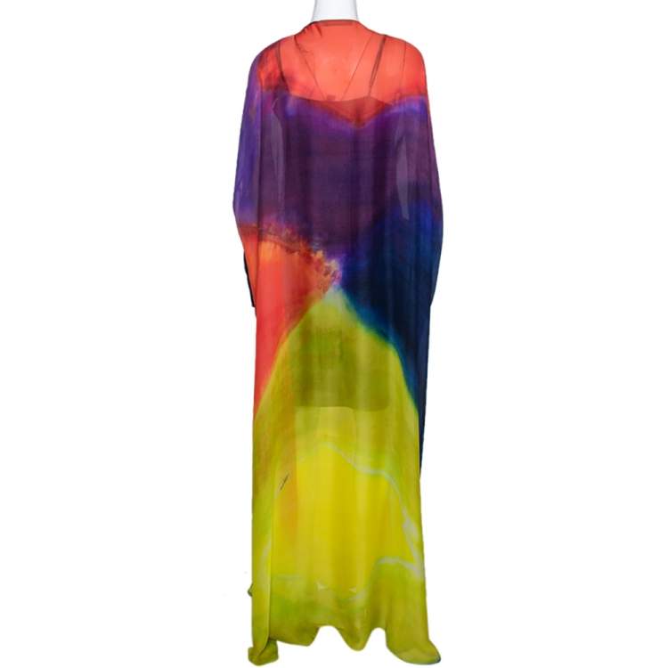Pre Owned Roberto Cavalli Multicolor Dyed Ombre Silk Kaftan Dress L