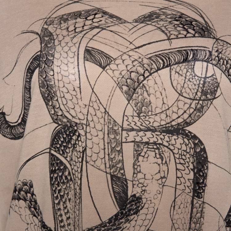 Pre Owned Roberto Cavalli Brown Logo Print Cotton Pique T-Shirt M