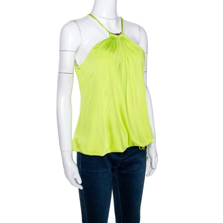 Pre Owned Roberto Cavalli Lime Green Jersey Halter Neck Top L