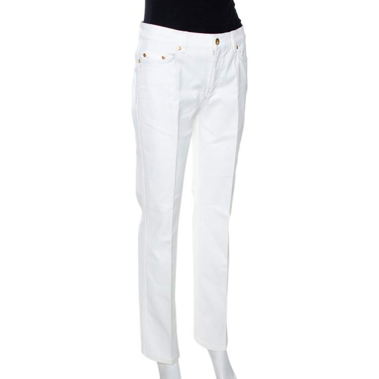 Pre Owned Roberto Cavalli White Denim Embellished Pocket Detail Jeans M