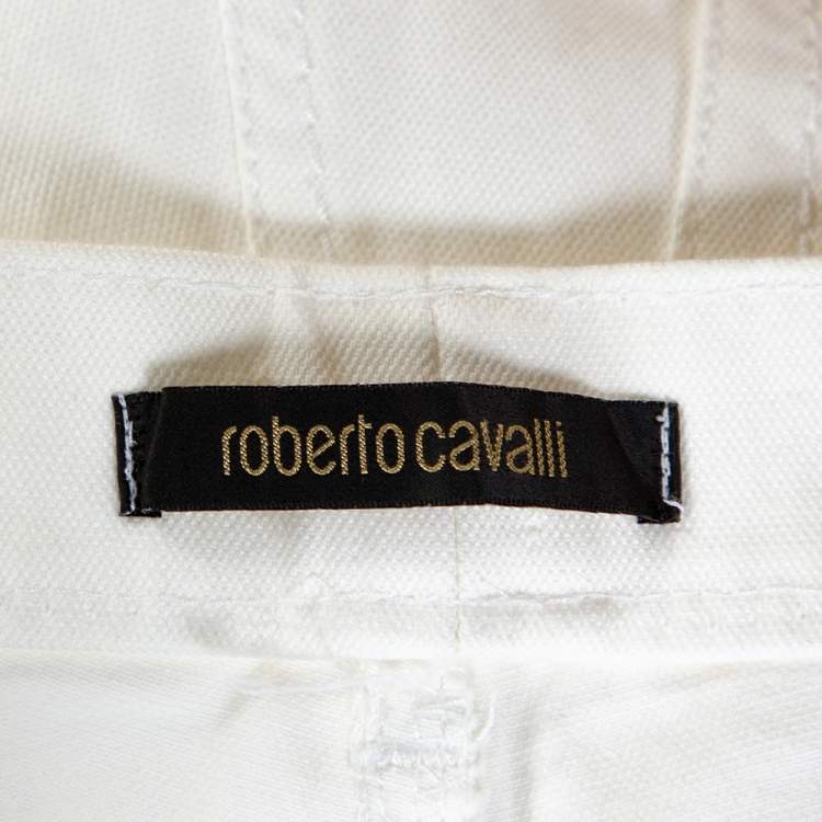 Pre Owned Roberto Cavalli White Denim Embellished Pocket Detail Jeans M