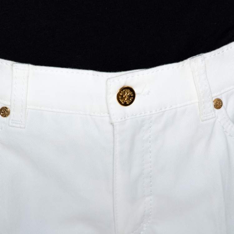 Pre Owned Roberto Cavalli White Denim Embellished Pocket Detail Jeans M