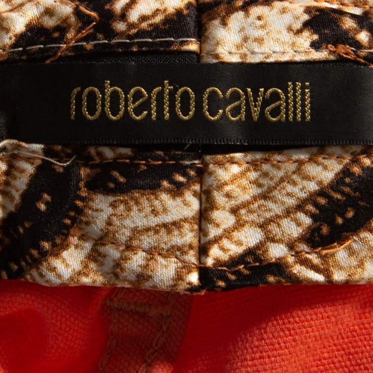 Pre Owned Roberto Cavalli Coral Pink Cotton Logo Plaque Detail Jeans L
