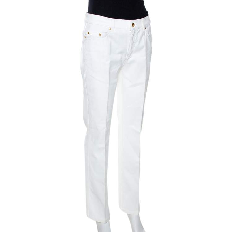 Pre Owned Roberto Cavalli White Denim Embellished Pocket Detail Jeans M