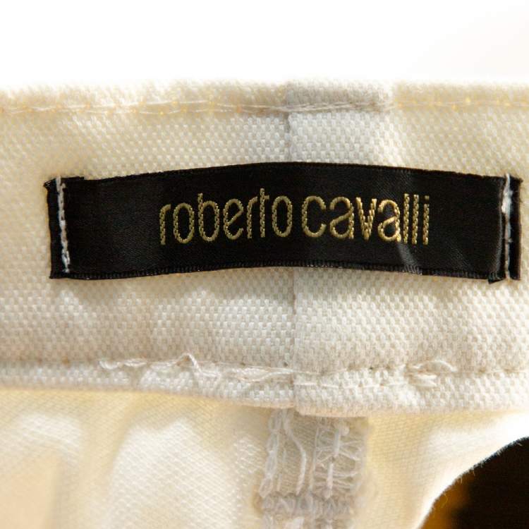 Pre Owned Roberto Cavalli White Denim Embellished Pocket Detail Jeans M