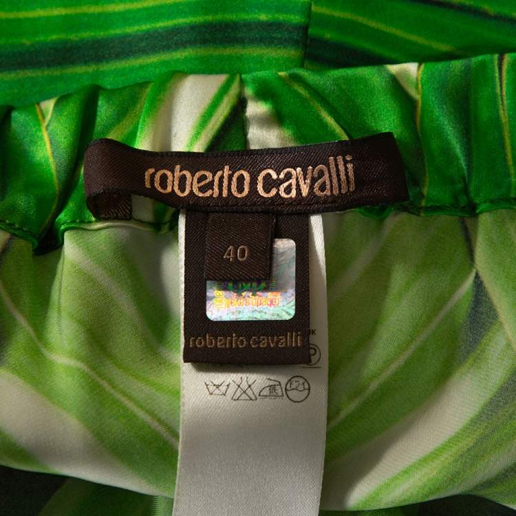 Pre Owned Roberto Cavalli Green Printed Silk Tassel Tie Detail Harem Pants S 