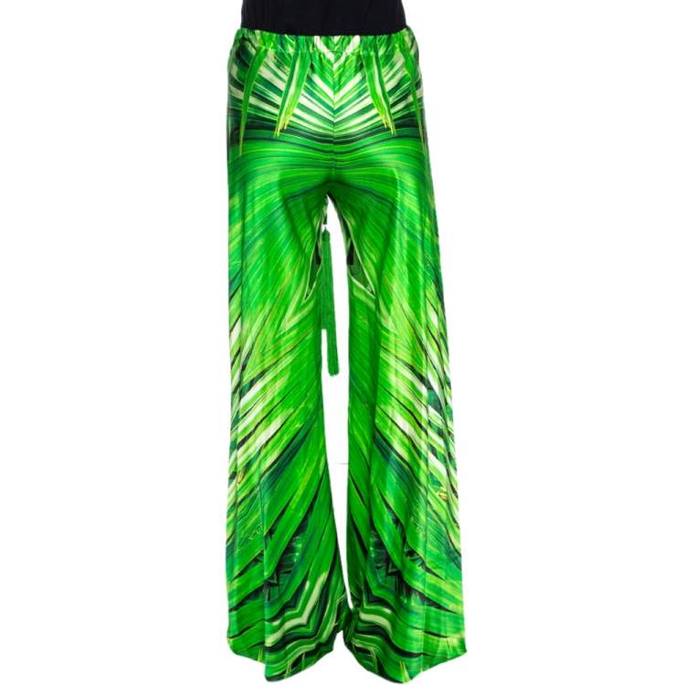 Pre Owned Roberto Cavalli Green Printed Silk Tassel Tie Detail Harem Pants S 