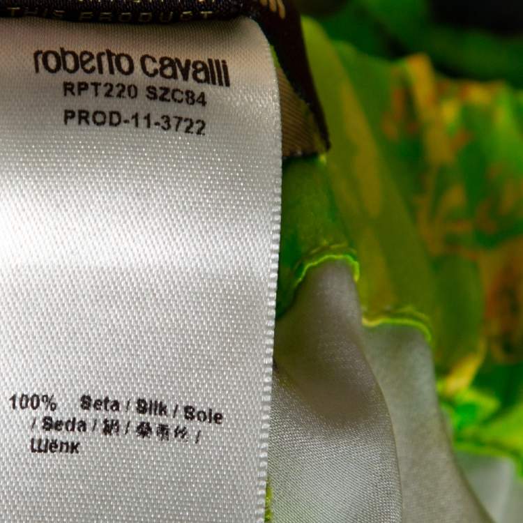 Pre Owned Roberto Cavalli Light Green Floral Printed Silk Pants M 