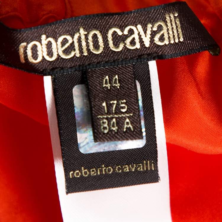 Pre Owned Roberto Cavalli Bright Orange Silk Elasticised Waist Pants M