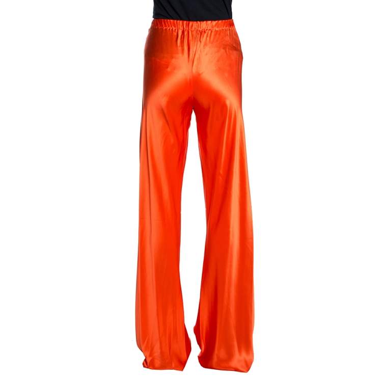 Pre Owned Roberto Cavalli Bright Orange Silk Elasticised Waist Pants M