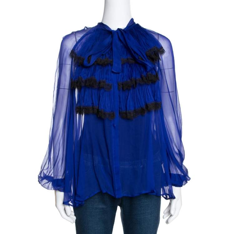royal blue ruffle top
