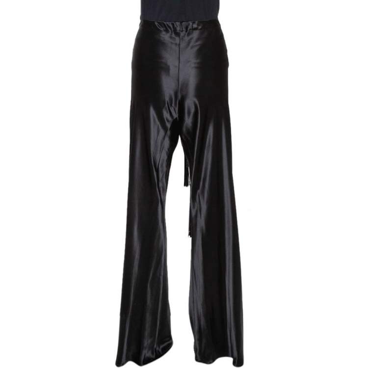 Pre Owned Roberto Cavalli Black Satin Front Tassel Tie Detail Pants M