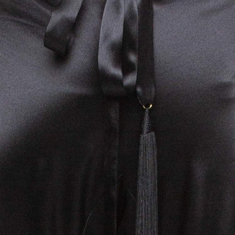 Pre Owned Roberto Cavalli Black Satin Front Tassel Tie Detail Pants M