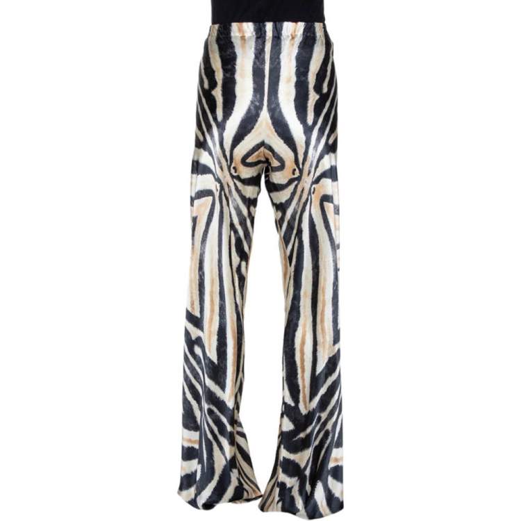 Pre Owned Roberto Cavalli Two Tone Animal Printed Silk Pants M 