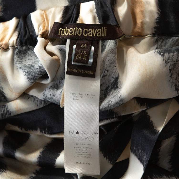 Pre Owned Roberto Cavalli Two Tone Animal Printed Silk Pants M 
