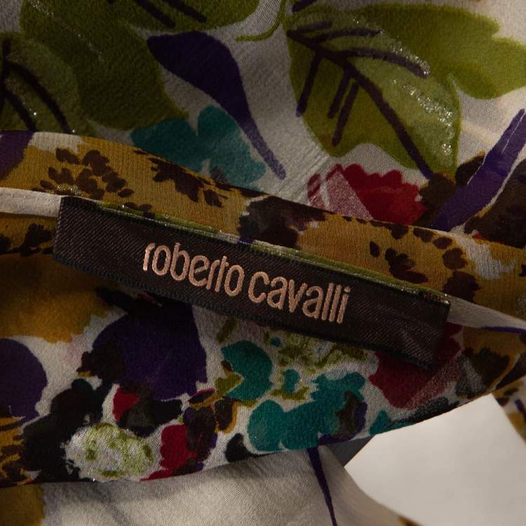 Pre Owned Roberto Cavalli Multicolor Silk Georgette Floral Print Faux Wrap Blouse M 