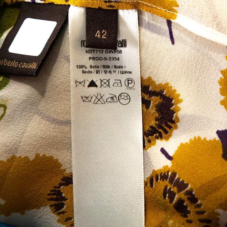 Pre Owned Roberto Cavalli Multicolor Silk Georgette Floral Print Faux Wrap Blouse M 