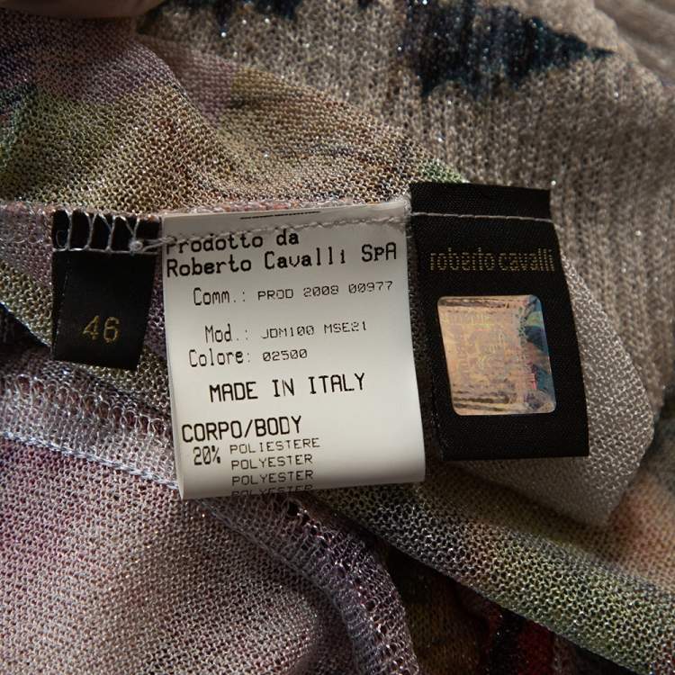 Pre Owned Roberto Cavalli Pale Pink Printed Lurex Knit Sheer Blouse L