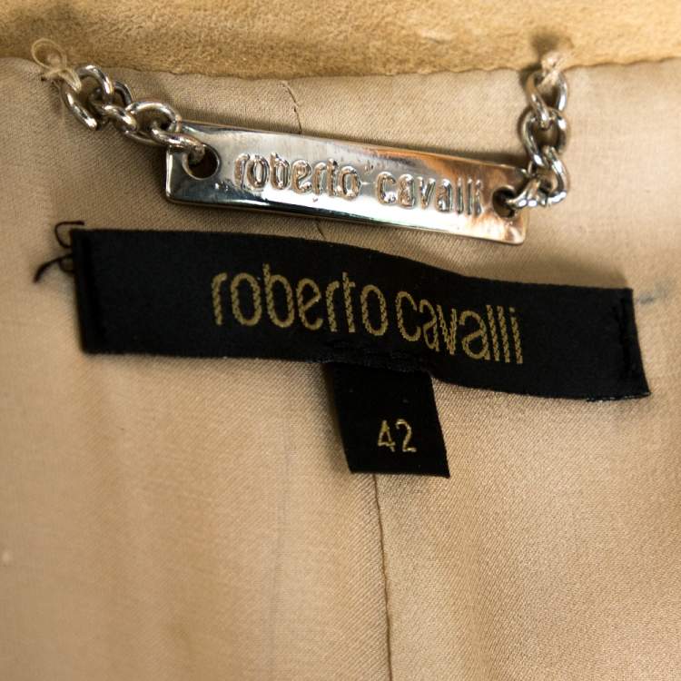 Pre Owned Roberto Cavalli Beige Suede Floral Painted Effect Belted Mid Length Coat M