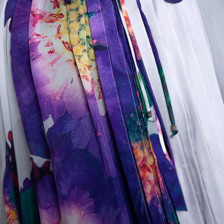 Pre Owned Roberto Cavalli Purple Floral Print Silk Sheer Kaftan Top M