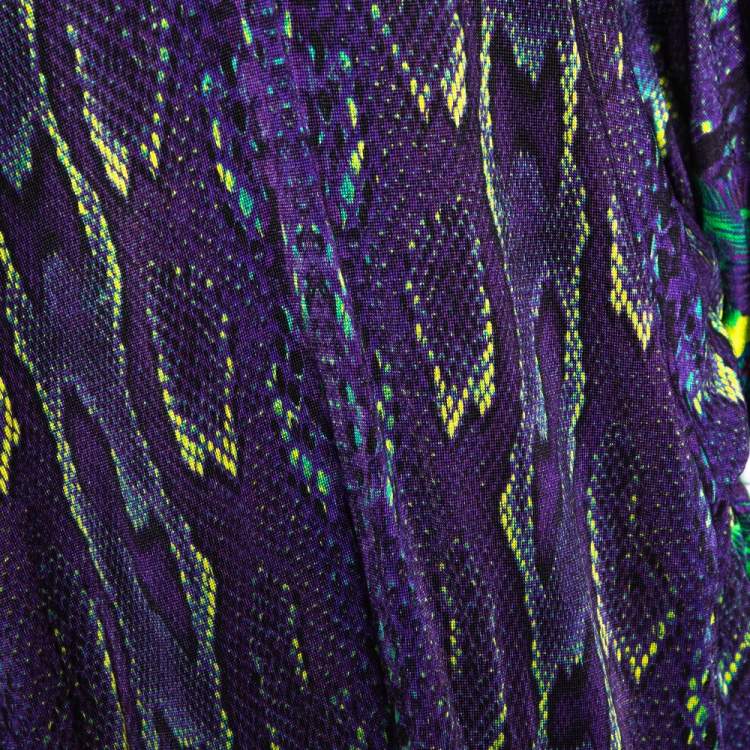 Pre Owned Roberto Cavalli Purple Snake Print Knit Belted Kaftan Top M