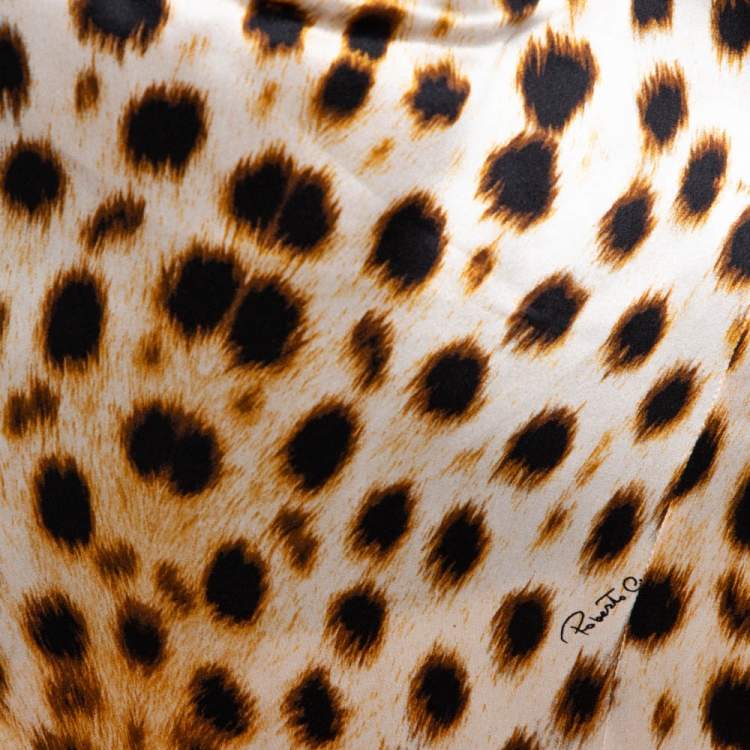 Pre Owned Roberto Cavalli Beige Satin Leopard Print Maxi Skirt L 