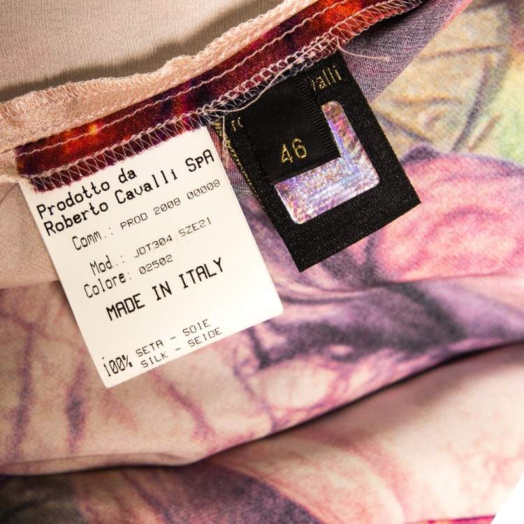 Pre Owned Roberto Cavalli Pink Macro Floral Printed Silk Satin Maxi Skirt L 