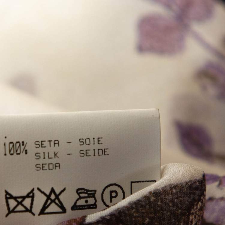 Pre Owned Roberto Cavalli Purple Floral Shimmer Print Silk Sheer Blouse L
