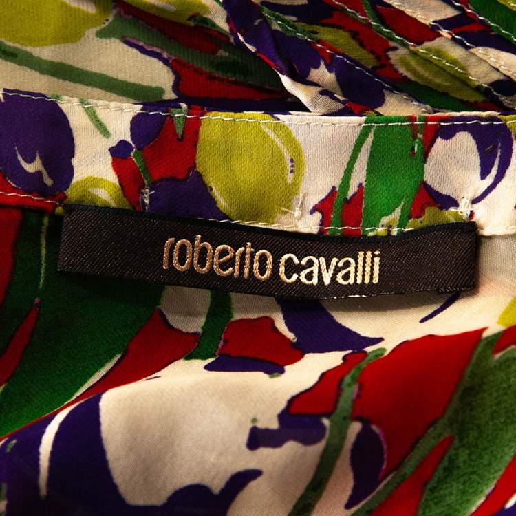 Pre Owned Roberto Cavalli Multicolor Tulip Print Silk Sheer Blouse M