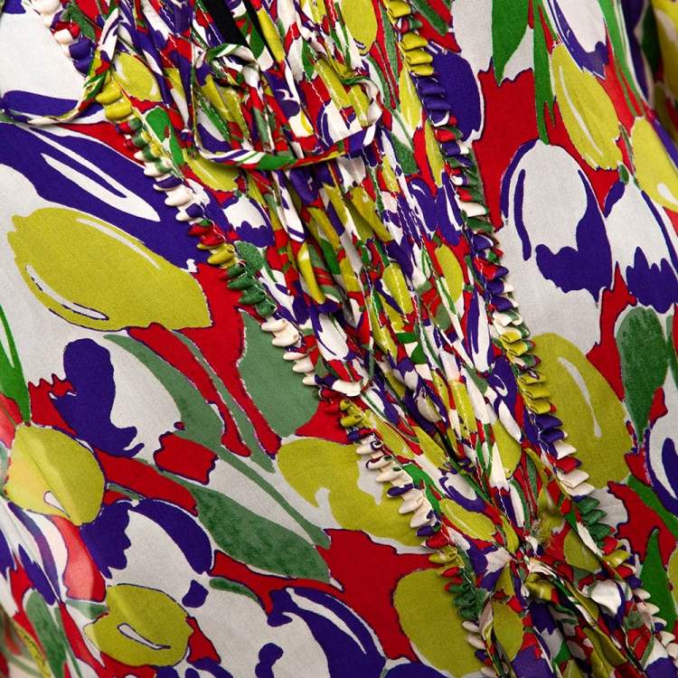 Pre Owned Roberto Cavalli Multicolor Tulip Print Silk Sheer Blouse M
