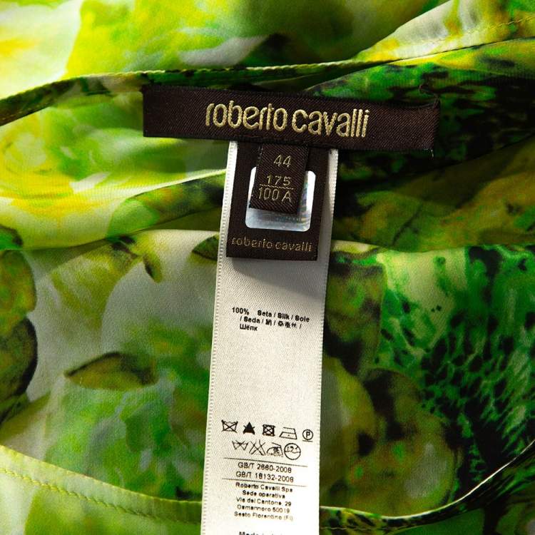 Pre Owned Roberto Cavalli Green Abstract Print Silk Belted Kaftan Top M