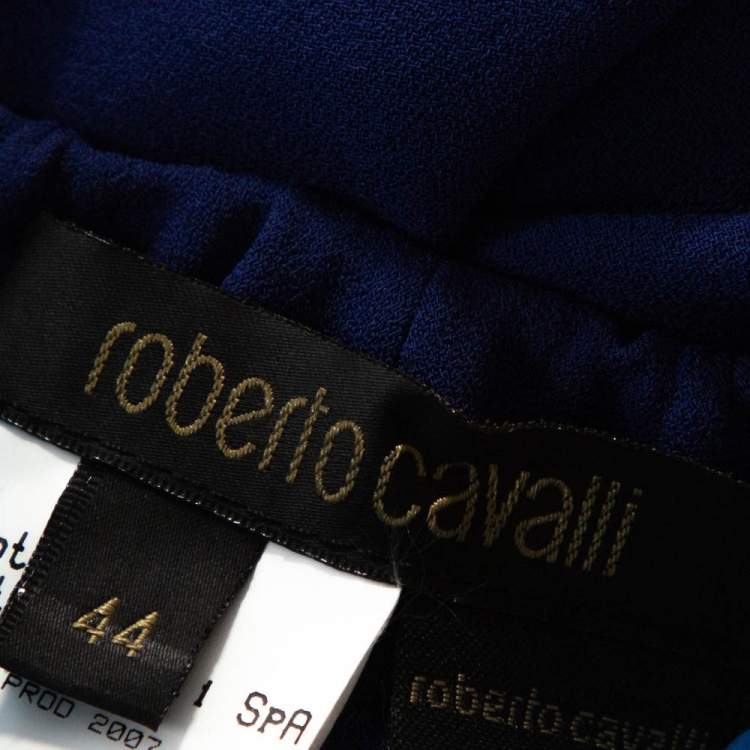 Pre Owned Roberto Cavalli Blue Crepe Waist Tie Detail Flared Pants M