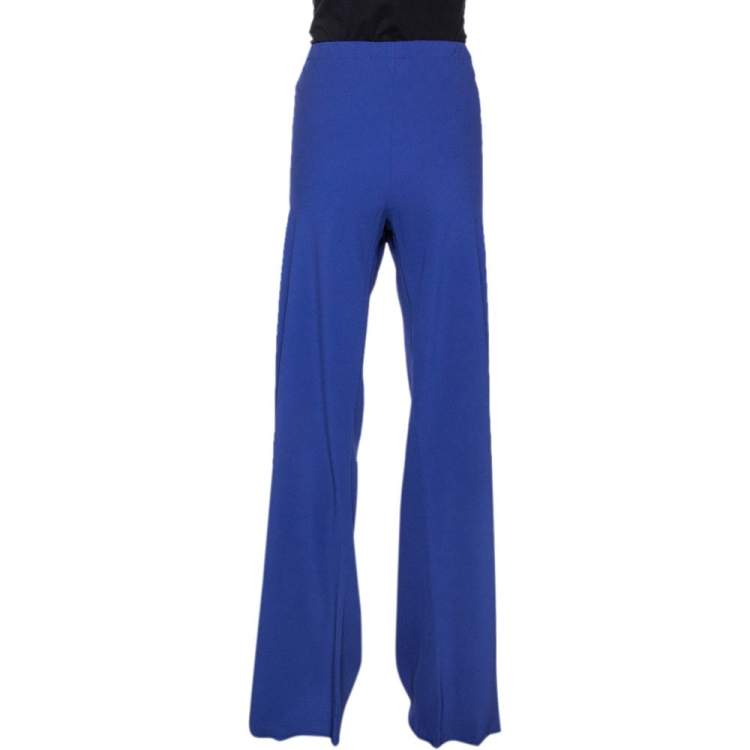 Pre Owned Roberto Cavalli Blue Crepe Waist Tie Detail Flared Pants M